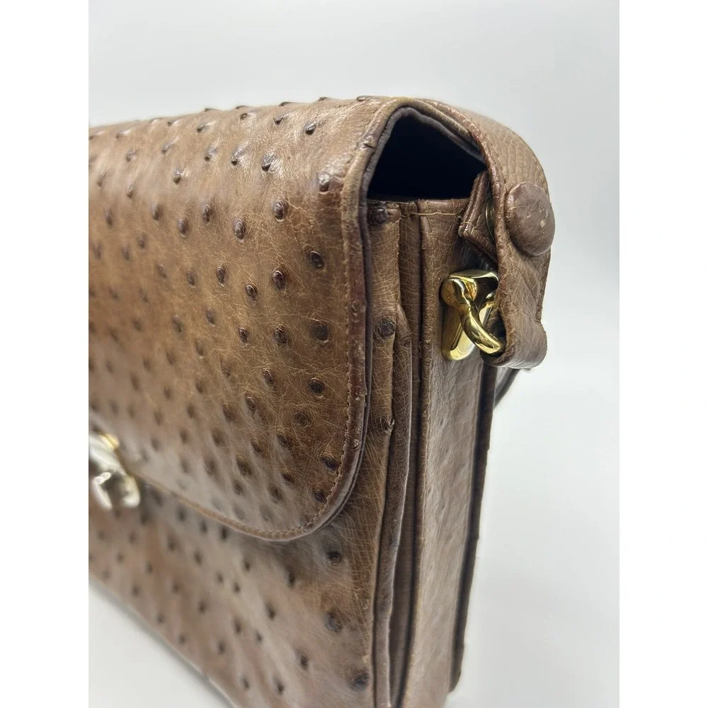 South African Genuine Ostrich Leather Brown Kango Adjustable Handbag Purse READ
